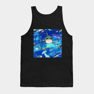 Sharks clownfish great white undersea fun playful kids pattern hammerhead whale shark lemon shark Tank Top